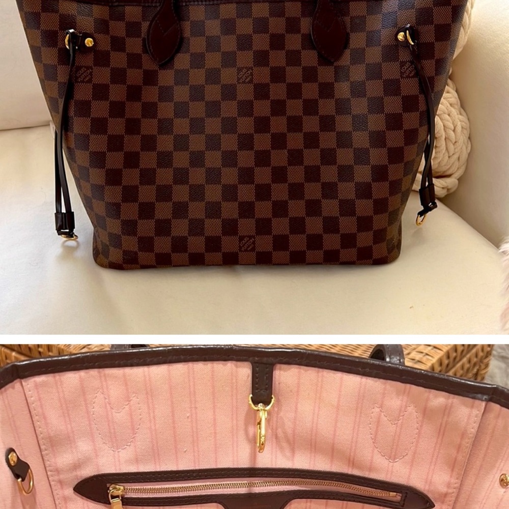 Louis Vuitton Damier Ebene Rose Ballerine Neverfull MM Tote